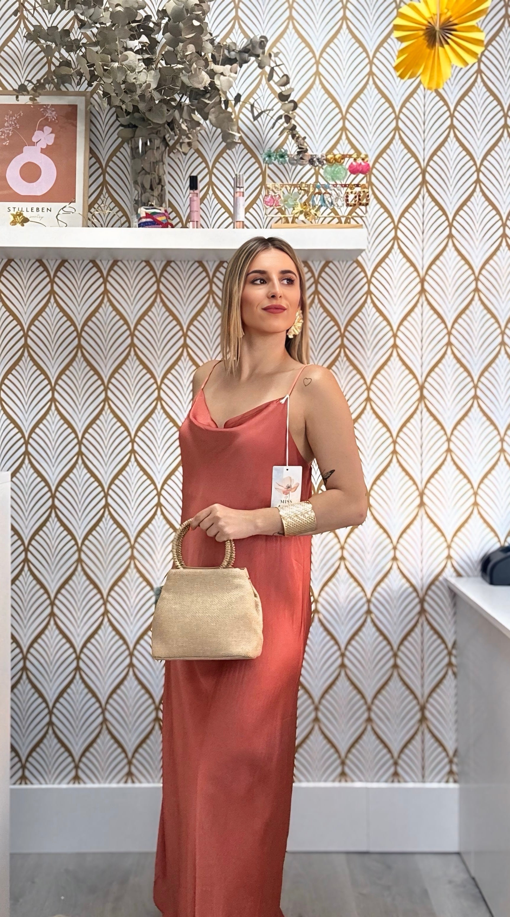 Vestido Satinado Terracota